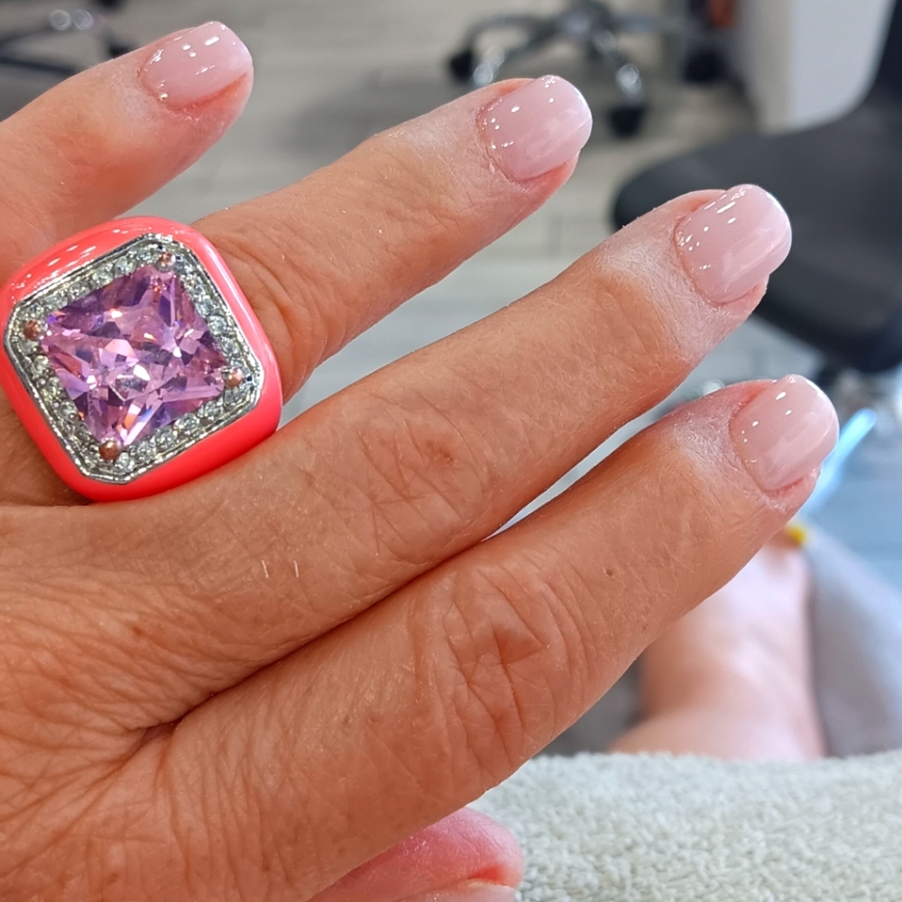 Pink Zirconia with diamond rhinestone bezel Size 8